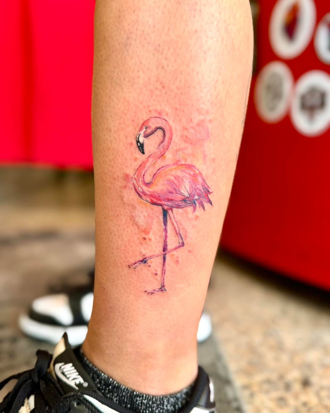 Vibrant flamingo tattoo on a calf tattoo Tattoo Design