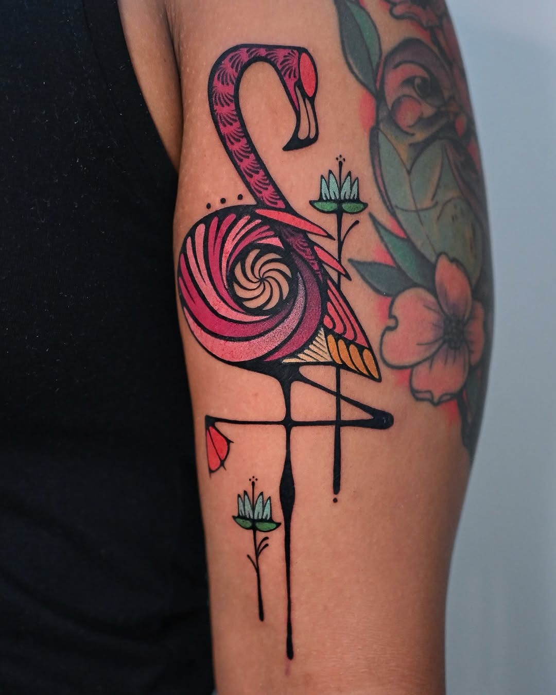 Vibrant flamingo tattoo with artistic flair Tattoo Design