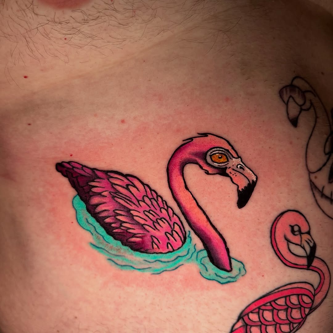 Vibrant flamingo tattoo with artistic flair Tattoo Design