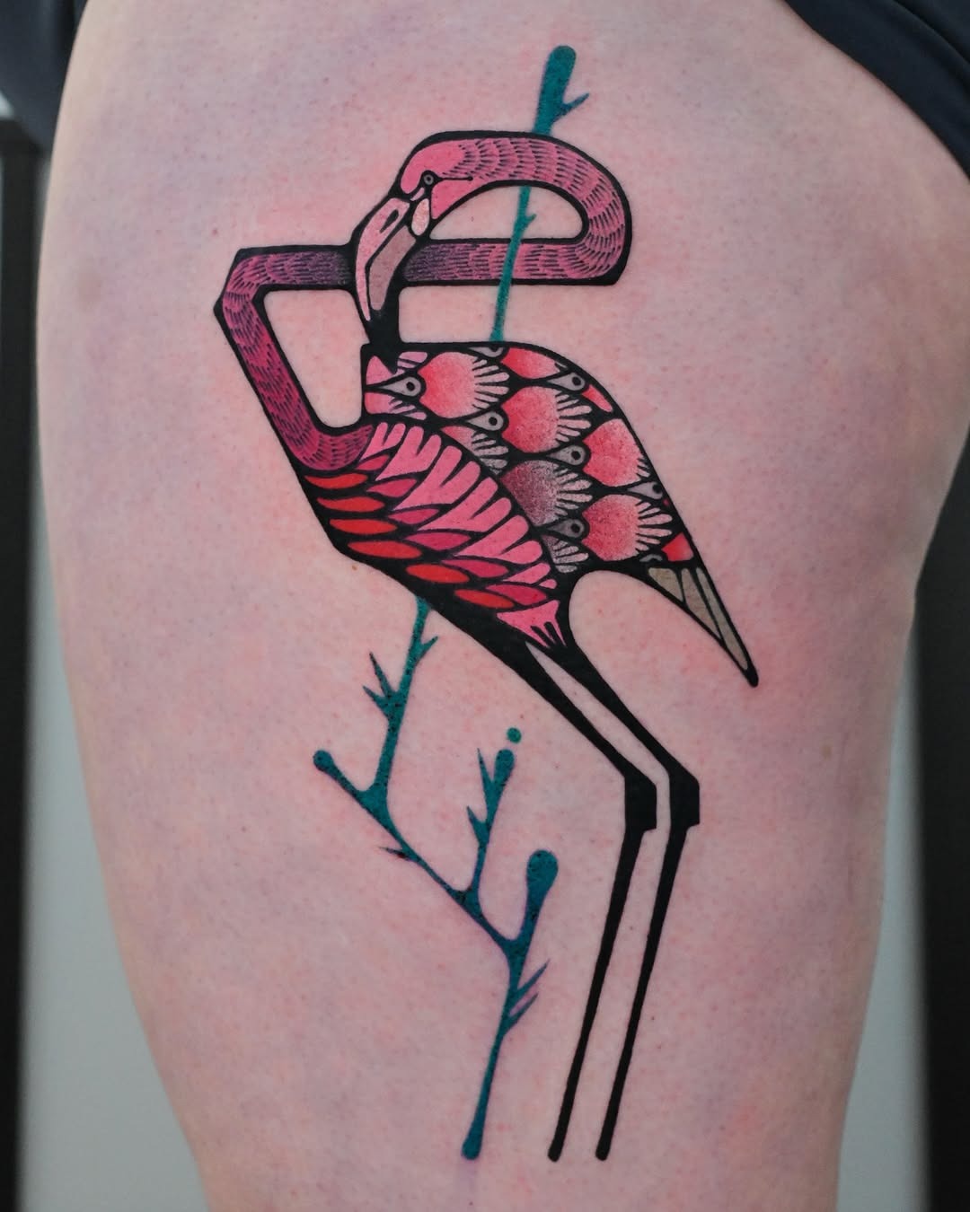 Vibrant flamingo tattoo with intricate details Tattoo Design