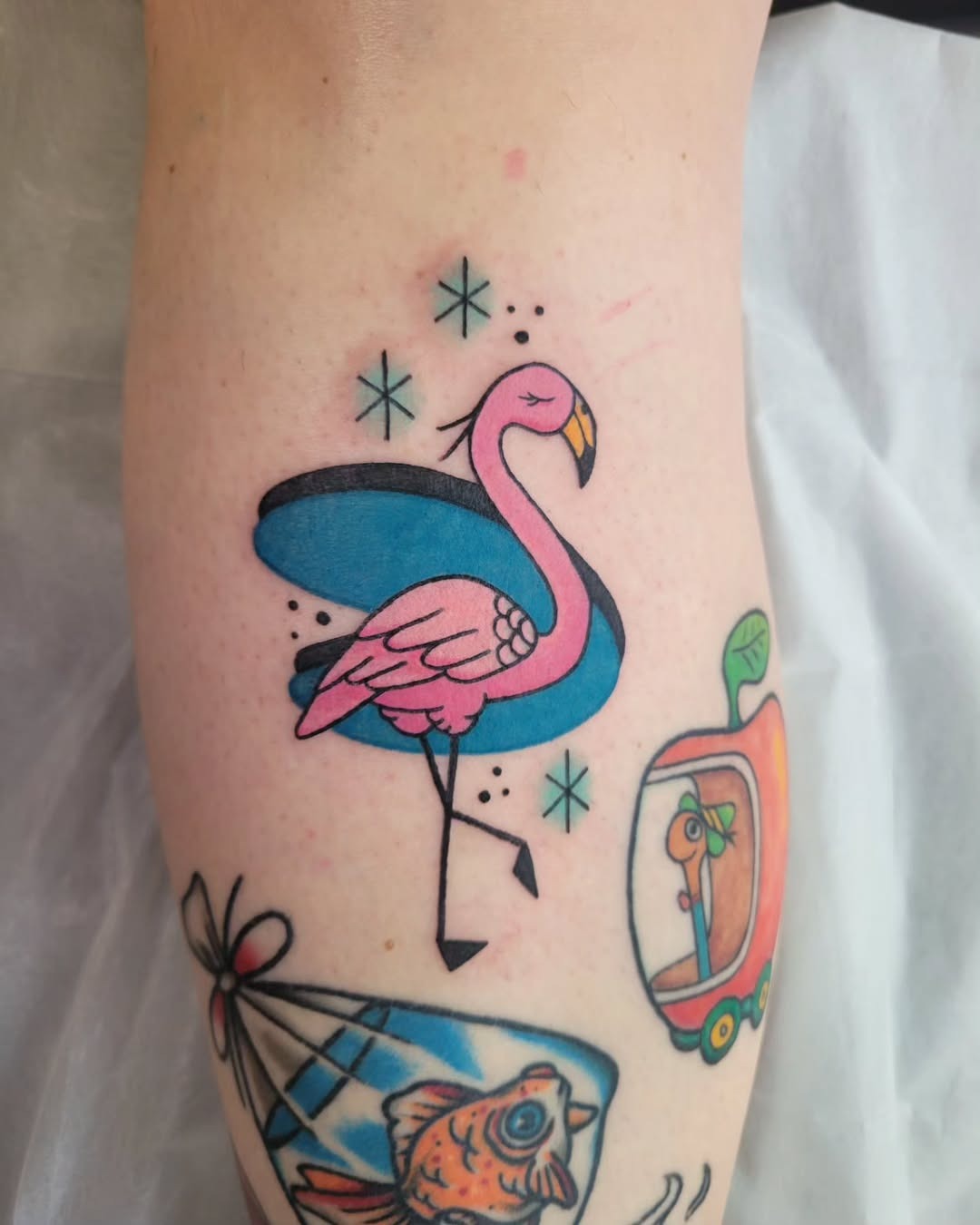 Vibrant Flamingo Tattoo with Playful Aesthetic Tattoo Design