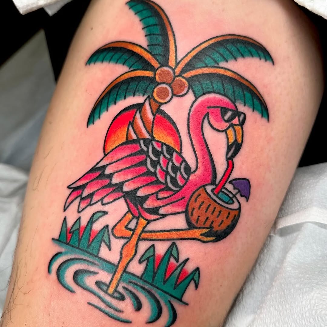 Vibrant flamingo tattoo with tropical vibes Tattoo Design