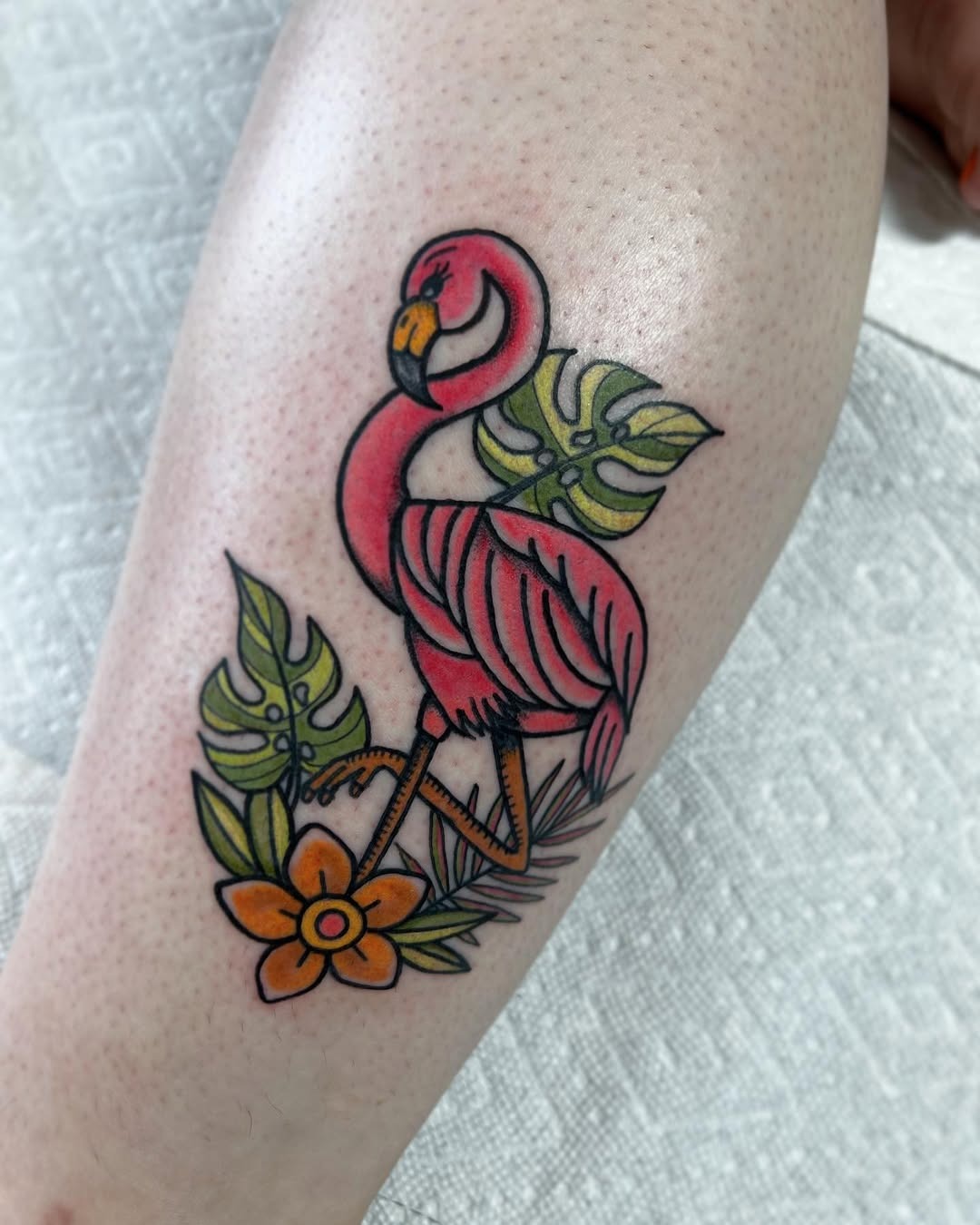Vibrant Flamingo Tattoo with Tropical Vibes Tattoo Design
