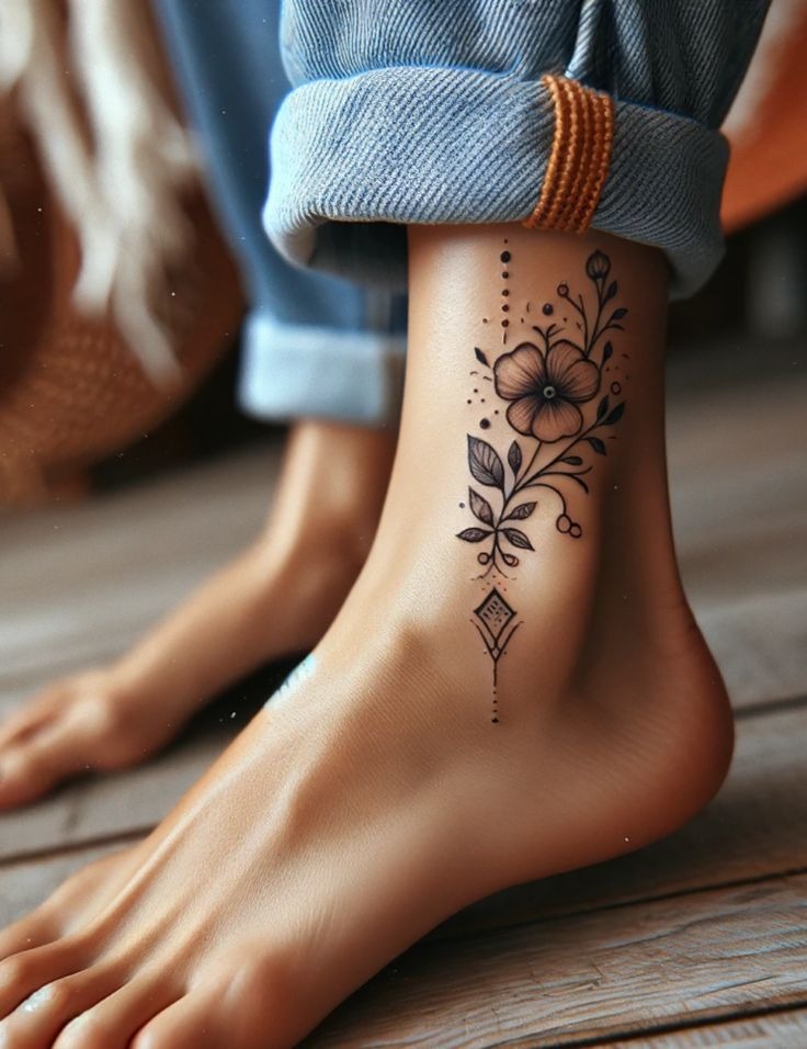 Delicate Blossom Ankle Tattoo Tattoo Design