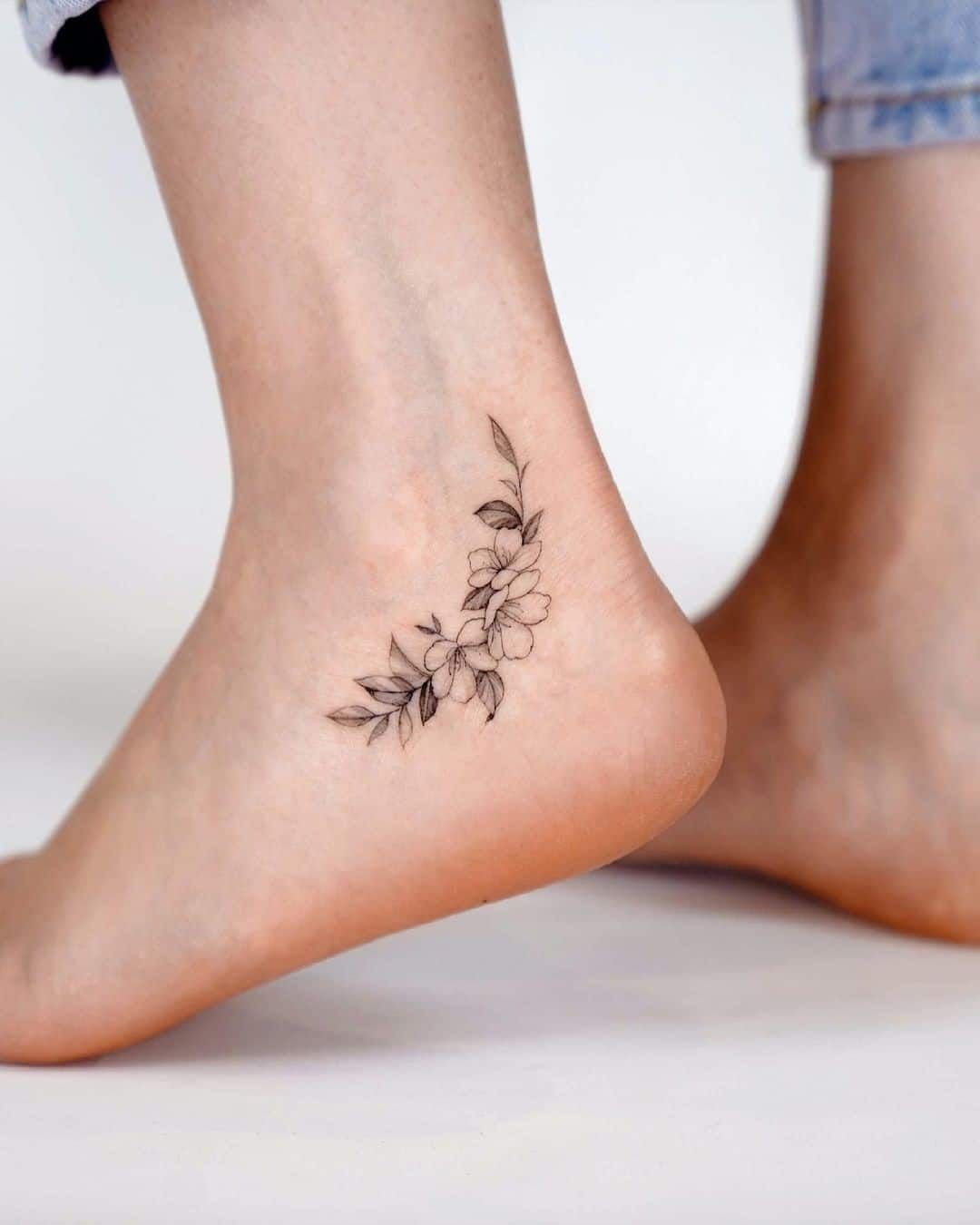 Ornate Peony Ankle Tattoo Tattoo Design