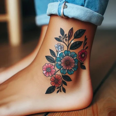 Vibrant Floral Mix Tattoo Design