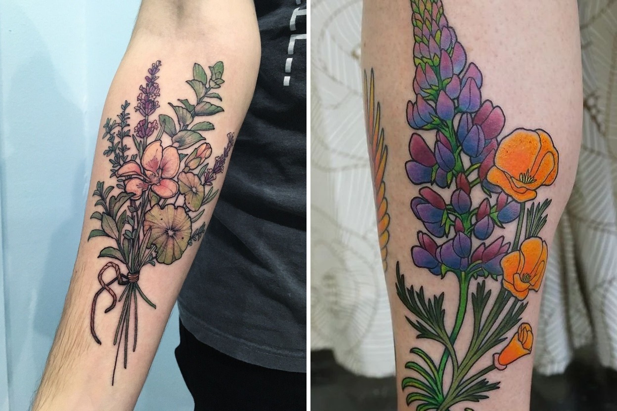 23+ Flower Bouquet Tattoo Ideas That Feel Fresh Stylish and Totally You Featured Lookbook Collage