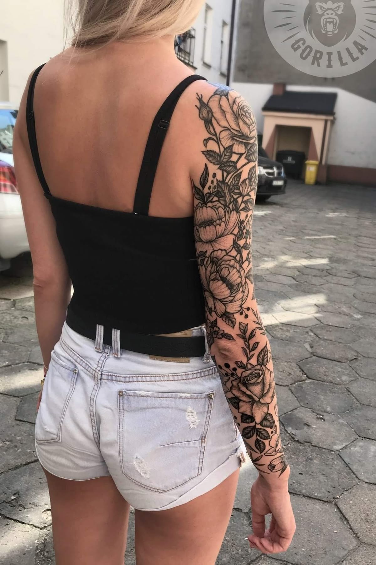 Dark Rose Realism Sleeve Tattoo Design
