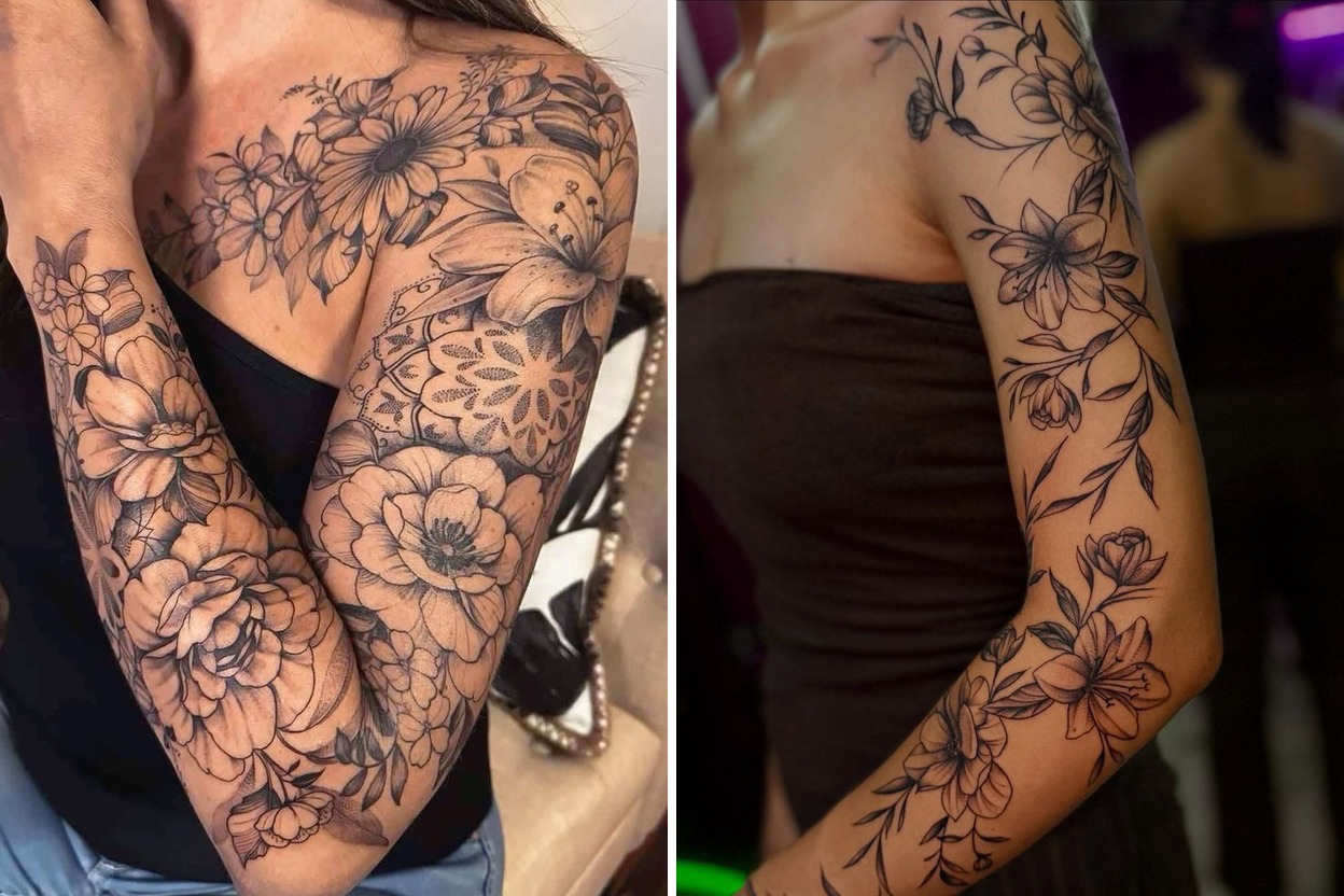 35+ Flower Sleeve Tattoo Ideas & Inspiration Featured Lookbook Collage