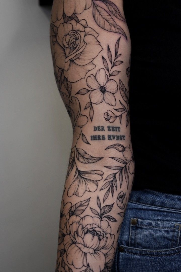 Lily Dark Shaded Sleeve Tattoo Design