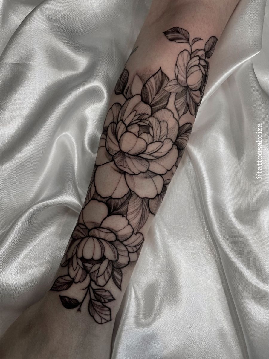 Sunflower Black and White Forearm Flow Tattoo Design