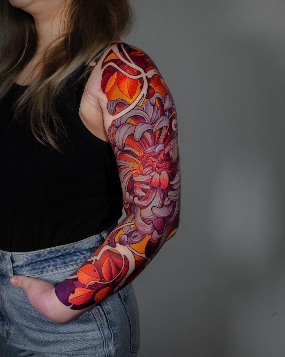 Tropical Japanese Color Sleeve Tattoo Design