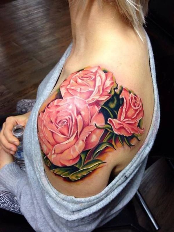 Bright Pink Shaded Flowers Flower Tattoo Tattoo Design