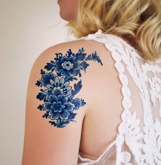 Flower Tattoos: Intense Blue Flowers Tattoo Design