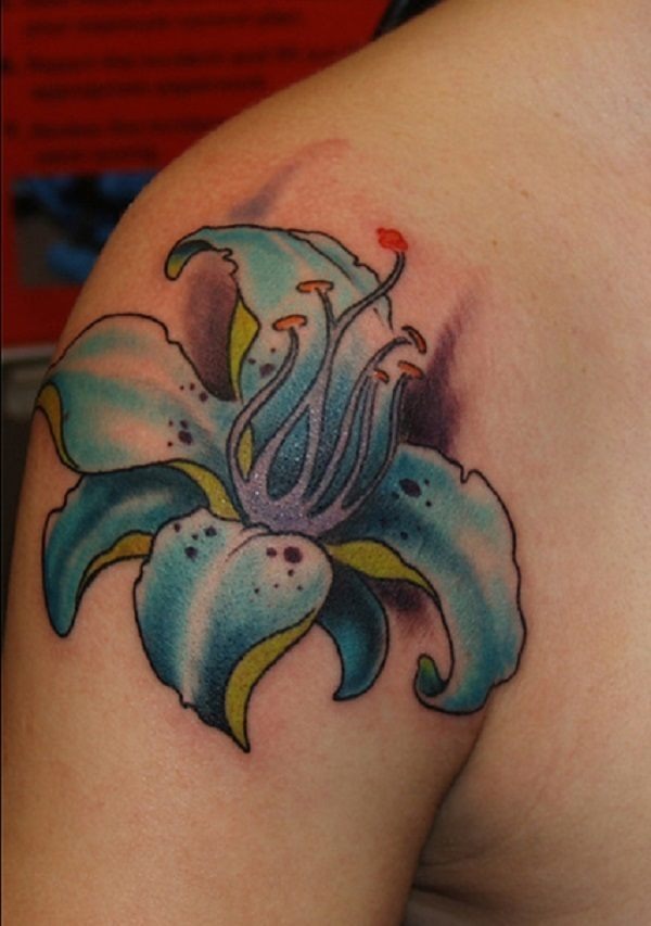 Flower with Shades of Blue Tattoo Design