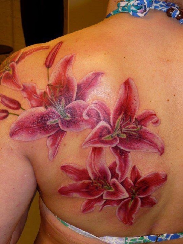 Pink Lilies Flower Tattoo Tattoo Design