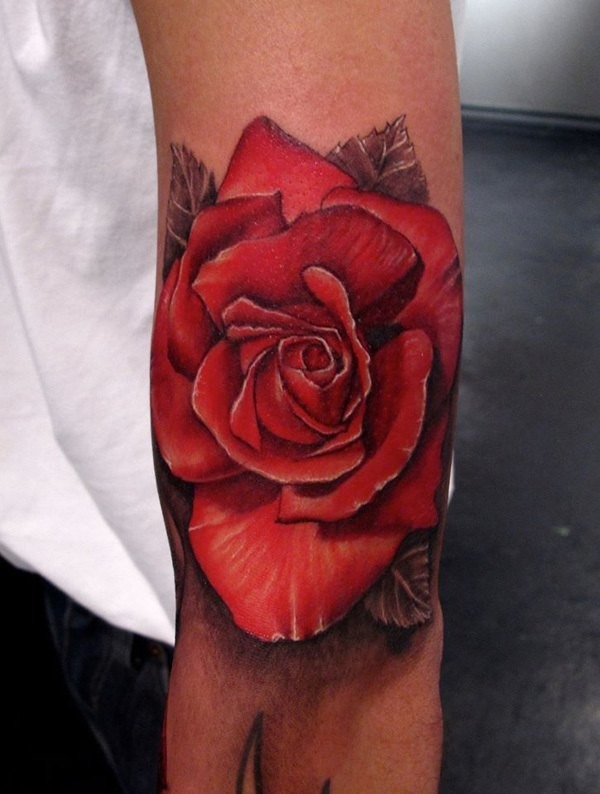 Red Rose, Black Leaves Flower Tattoos Tattoo Design