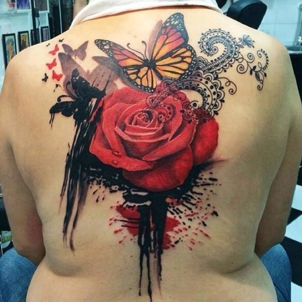 Rose, Butterflies & Swirls Flower Tattoos Tattoo Design