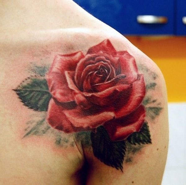 Rose with Leaves In & Out of Focus Flower Tattoos Tattoo Design