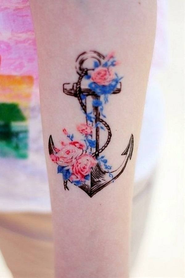 Roses on an Anchor Tattoo Design