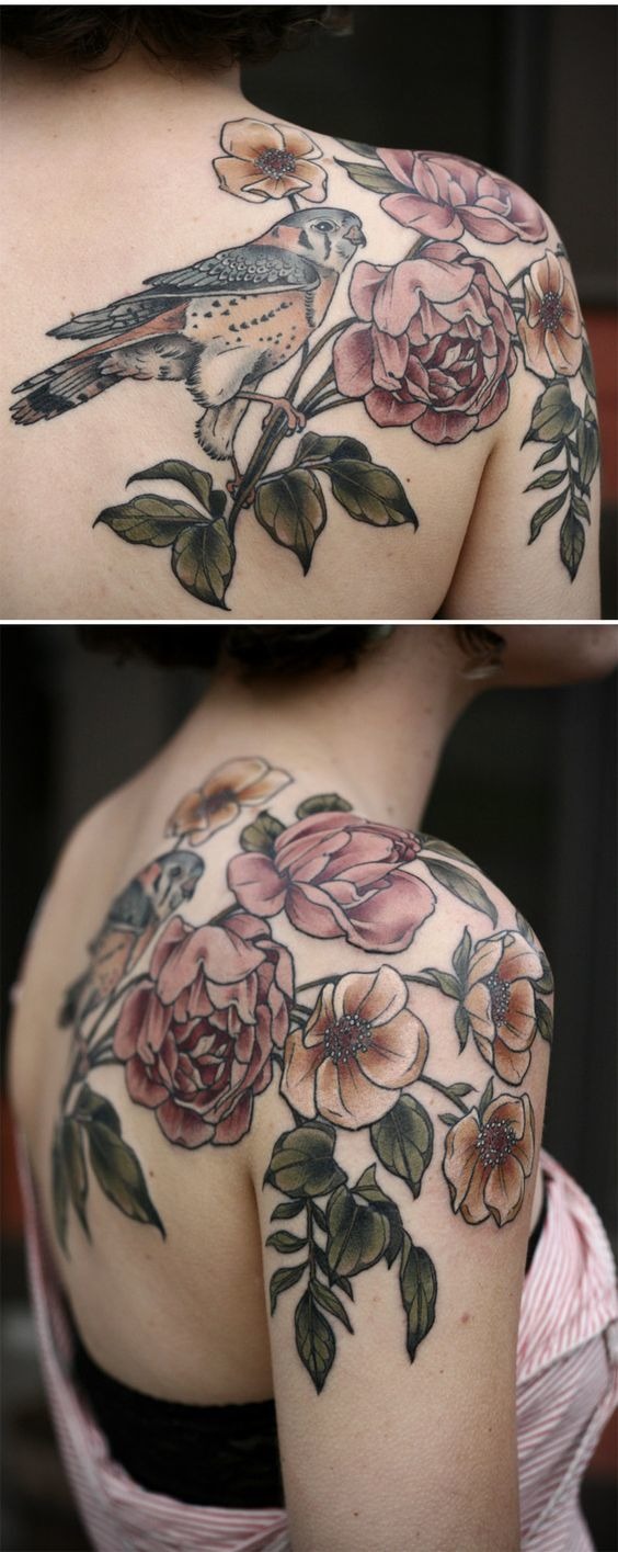 The Bird and The Flowers Flower Tattoos Tattoo Design