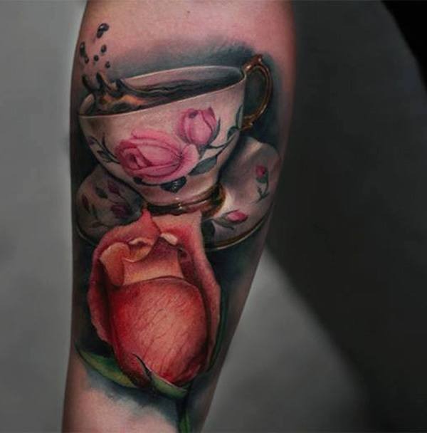 The Roses and The Cup Flower Tattoos Tattoo Design