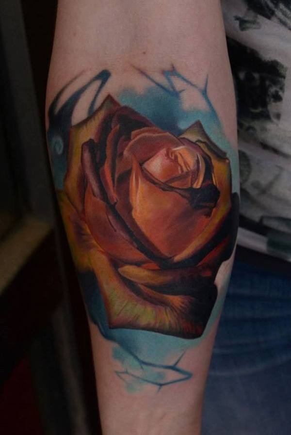 Yellow Rose on Blue Flower Tattoos Tattoo Design
