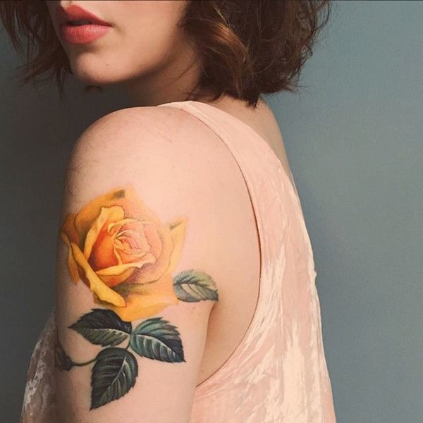 Yellow Shoulder Rose Flower Tattoos Tattoo Design