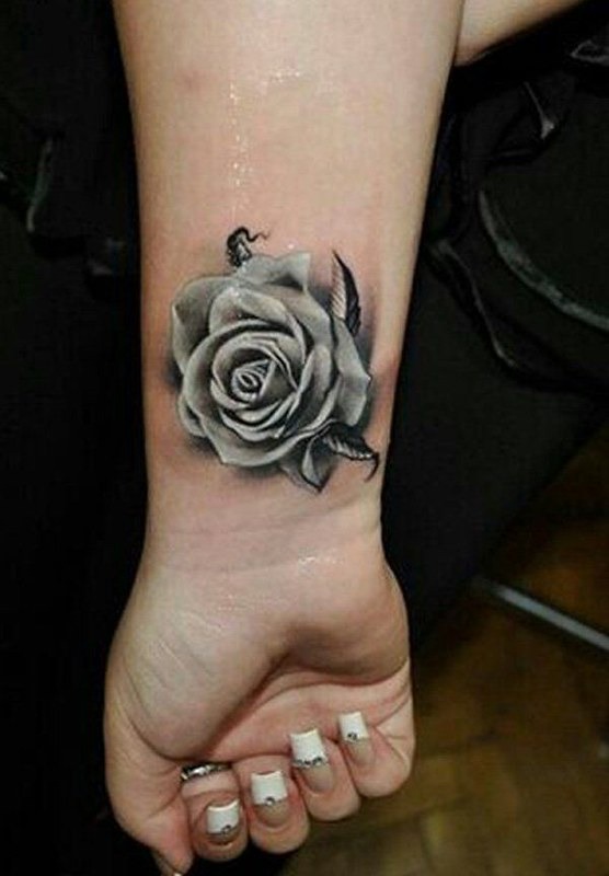 Black and Grey Realistic Rose Wrist Tattoo Tattoo Design