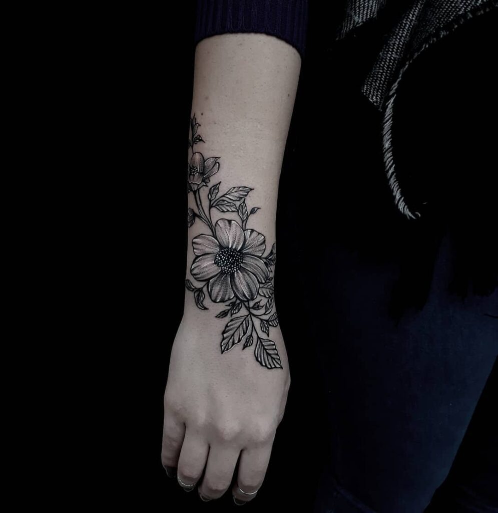 Bold Blackwork Floral Wrist Tattoo Tattoo Design