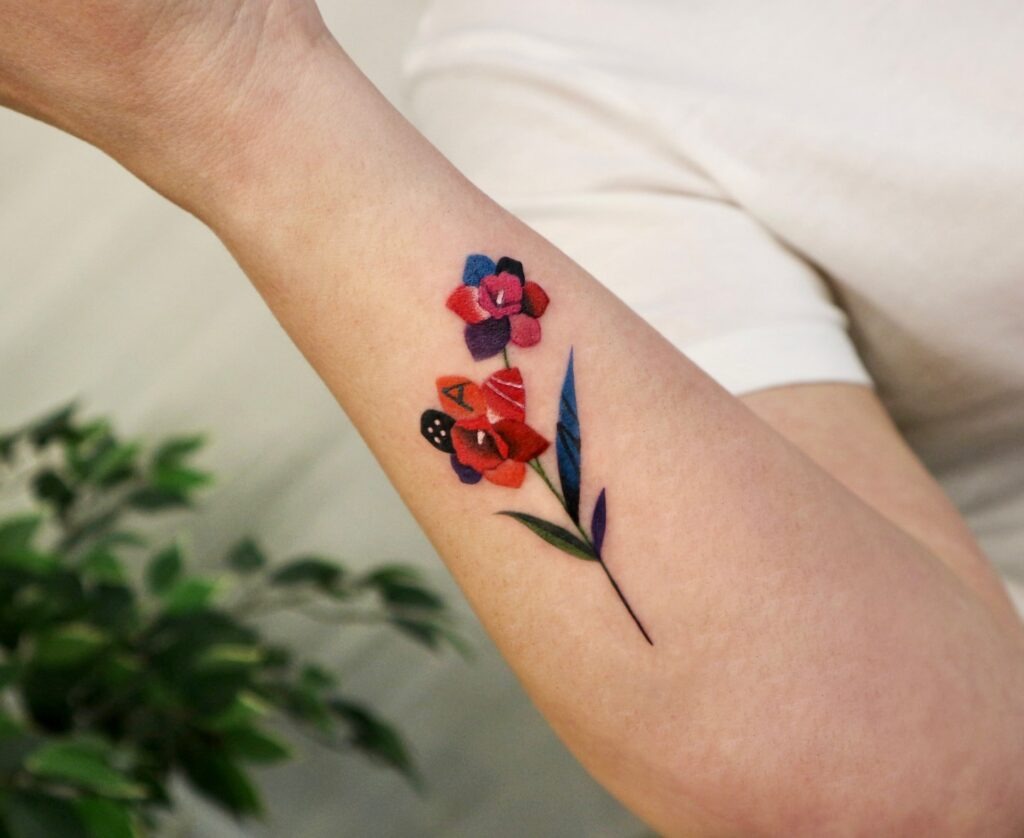 Colorful Patchwork Floral Tattoo in Polyc Style Tattoo Design