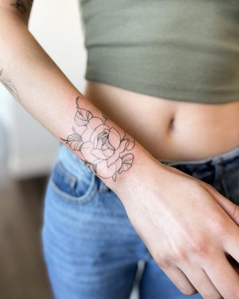 Delicate Peony Wrist Wrap Tattoo Tattoo Design