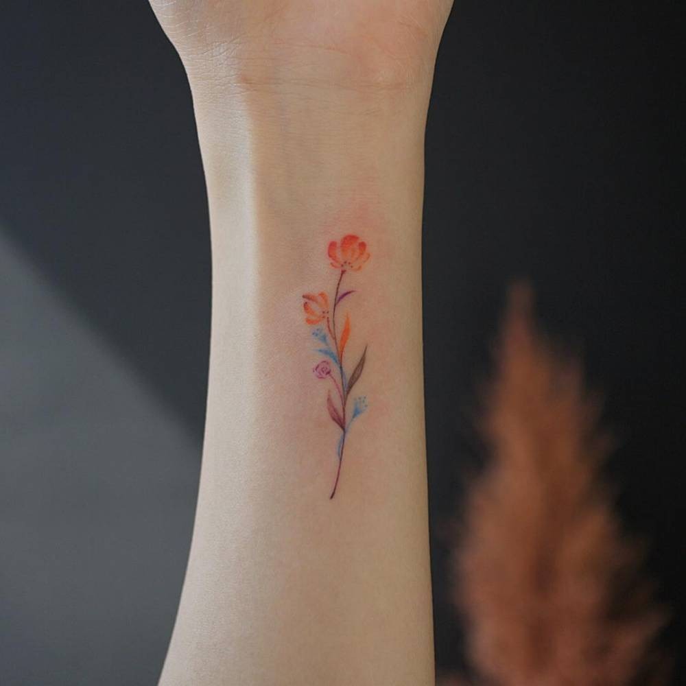 Delicate Watercolor Wildflower Tattoo Tattoo Design