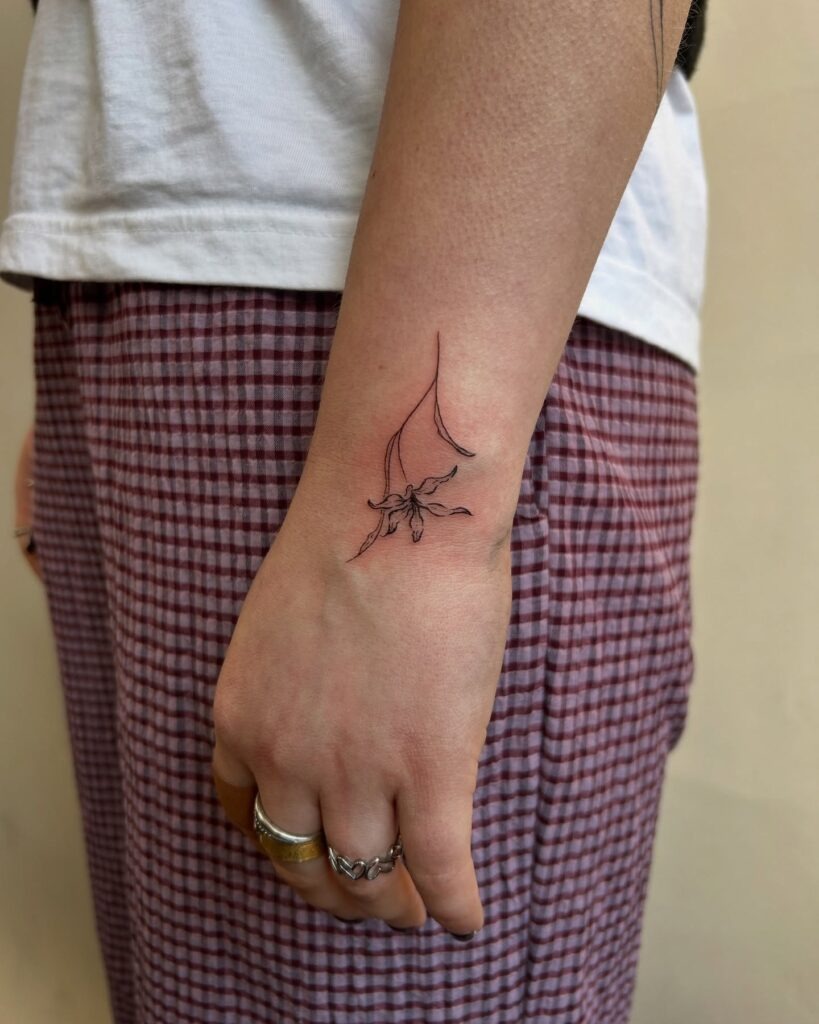 Elegant Orchid Wrist Side Tattoo Tattoo Design