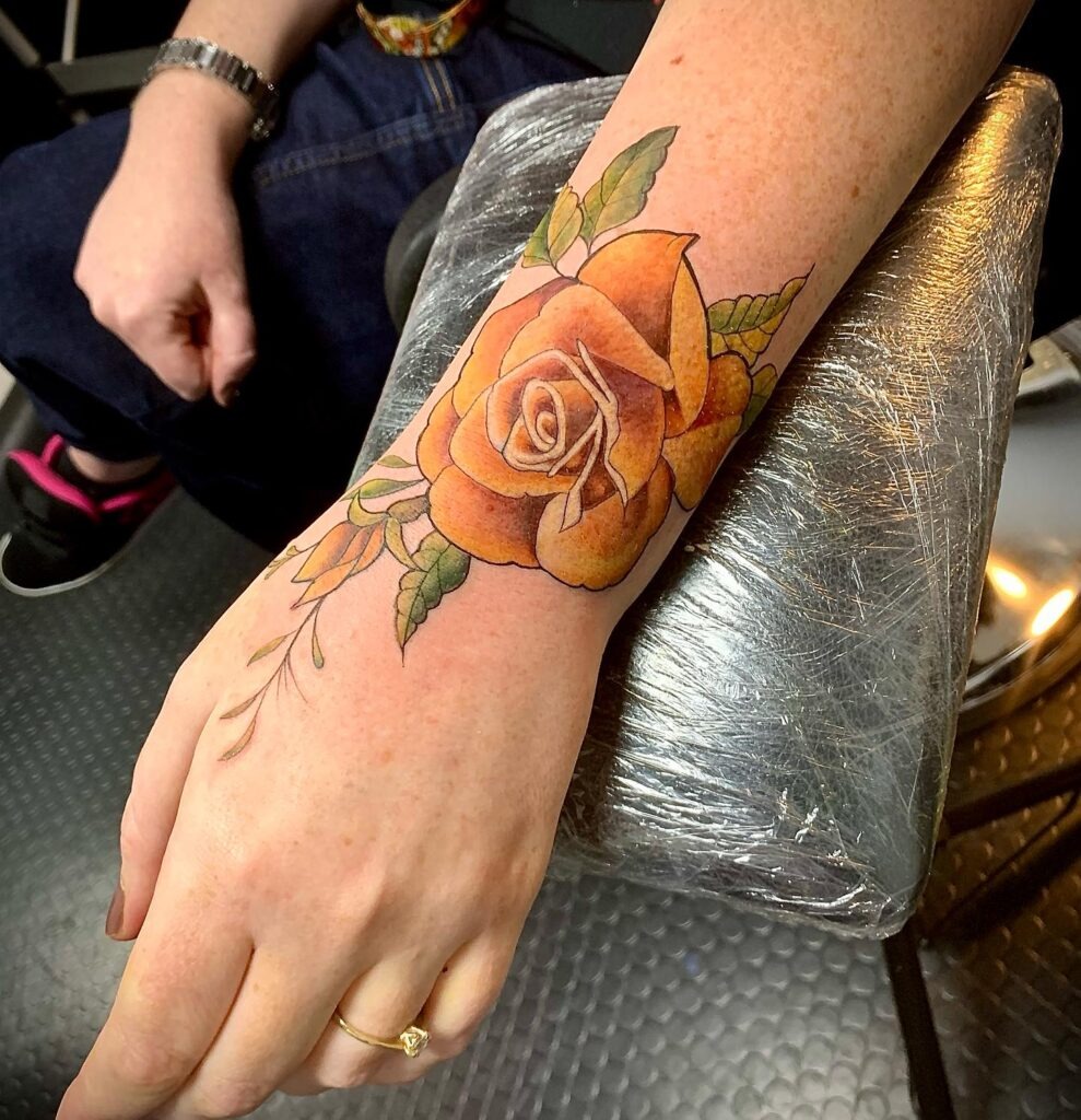 Golden Rose Wrist and Hand Tattoo Tattoo Design