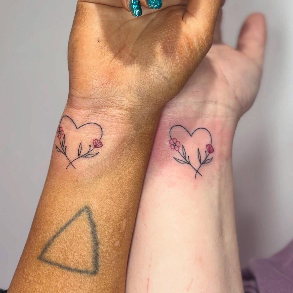Matching Heart and Flower Wrist Tattoos Tattoo Design