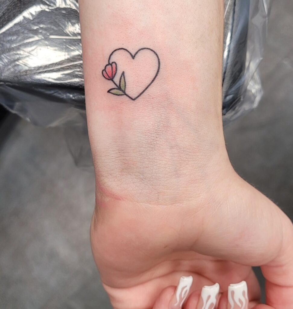 Minimal Heart and Tulip Wrist Tattoo Tattoo Design
