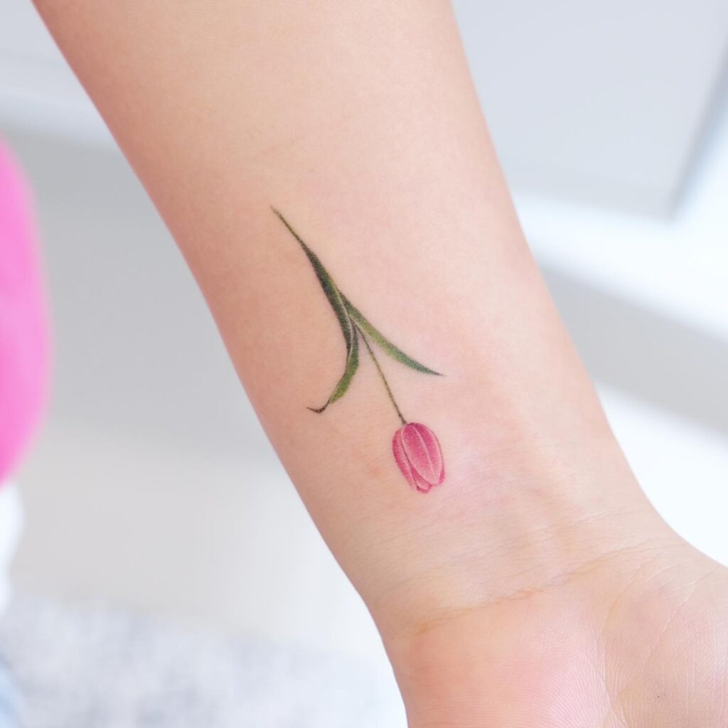 Minimalist Pink Tulip Wrist Tattoo Tattoo Design