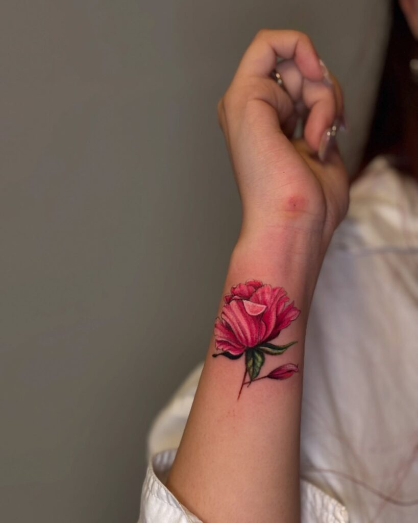 Realistic Pink Rose Wrist Tattoo Tattoo Design