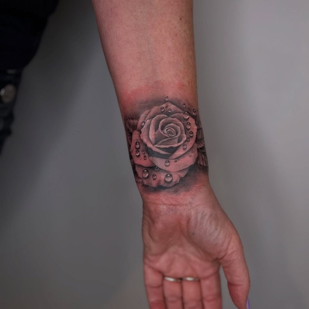 Realistic Rose with Water Droplets Tattoo Tattoo Design