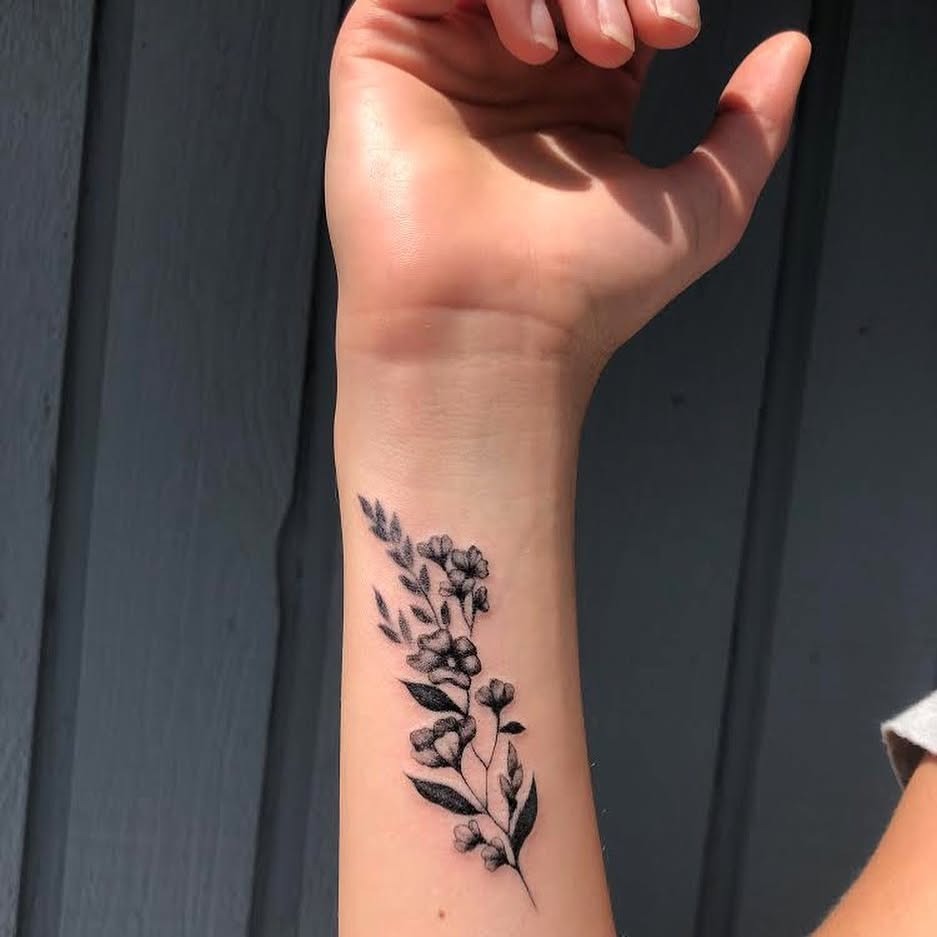 Shaded Wildflower Wrist Tattoo Tattoo Design