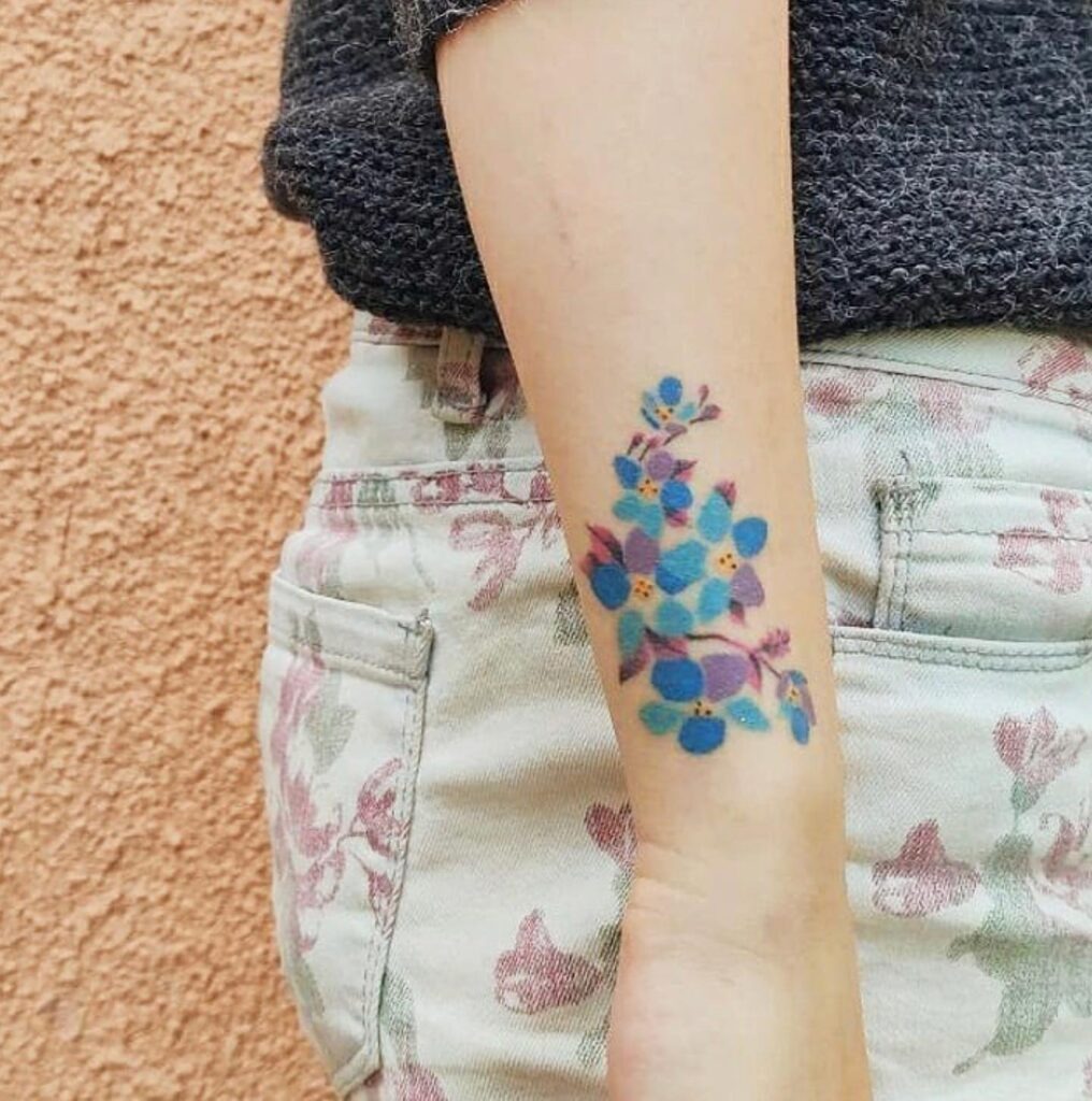 Vibrant Blue and Purple Blossom Tattoo Tattoo Design