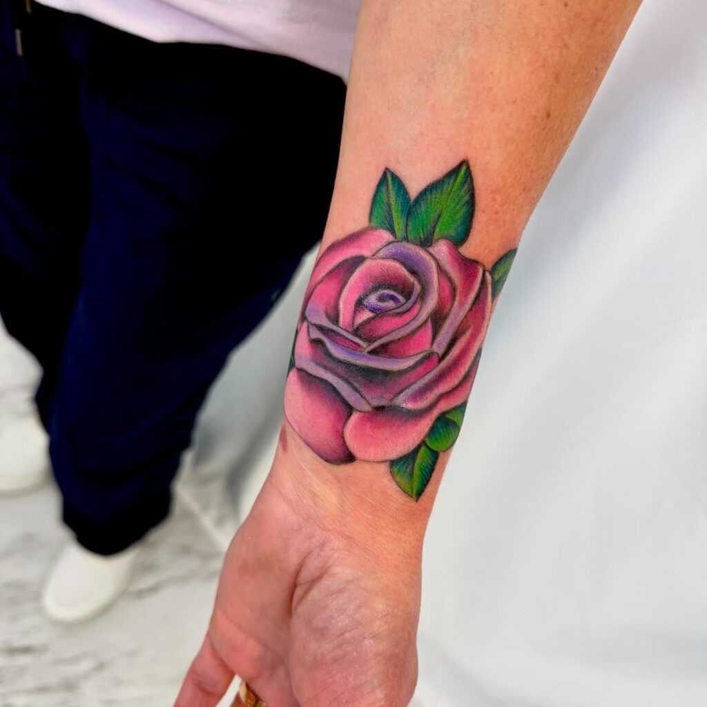 Vivid Pink and Purple Rose Tattoo Tattoo Design