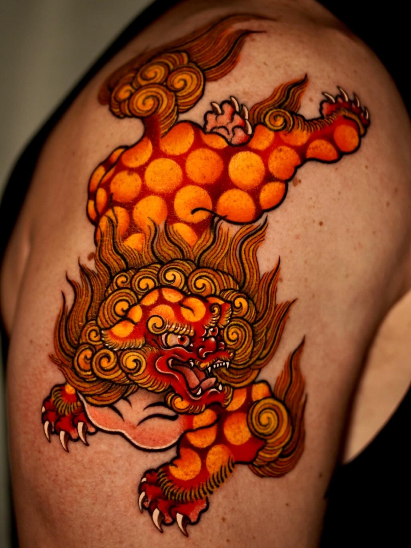 Fiery Polka Dot Foo Dog Tattoo Tattoo Design