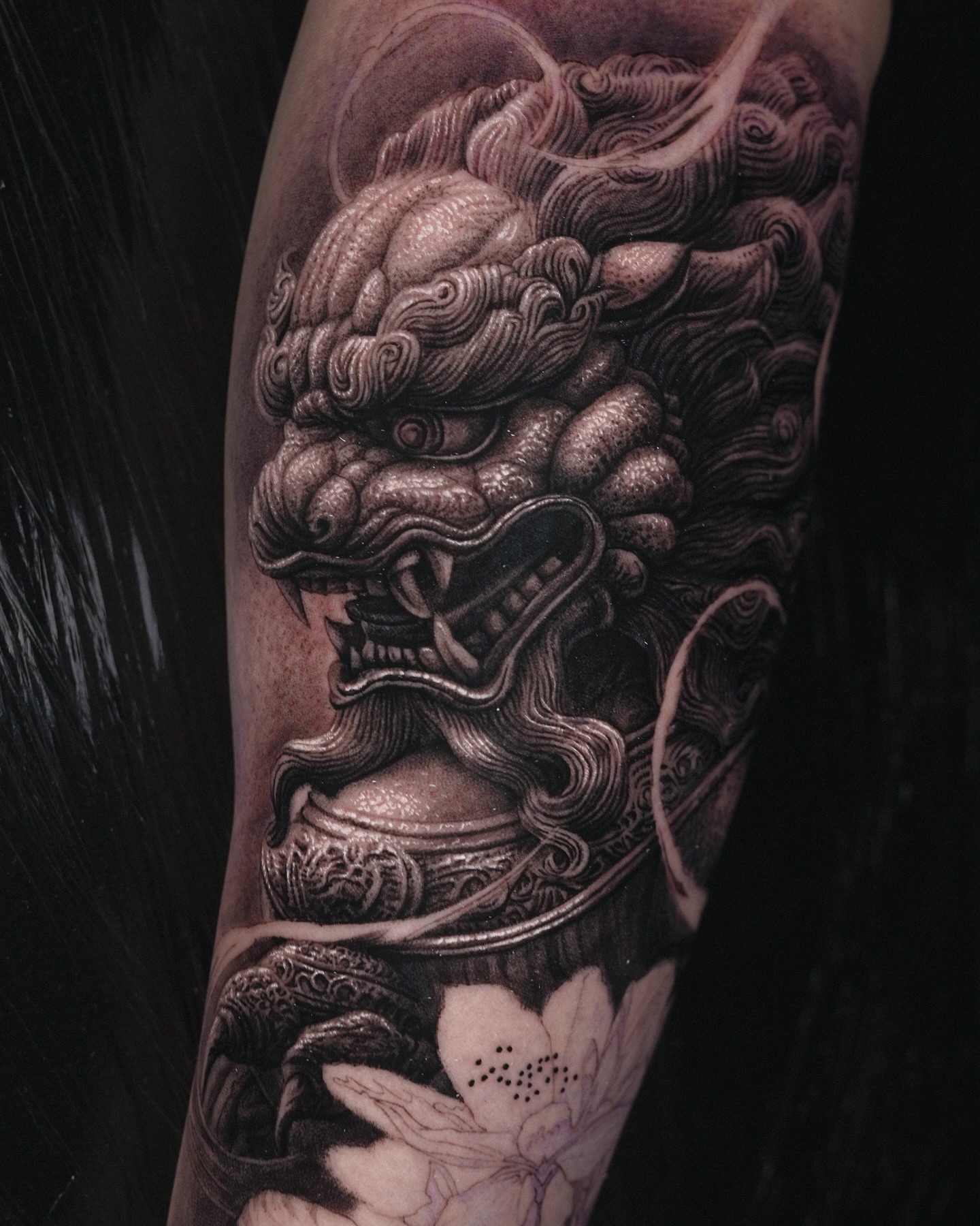 Foo Dog With Sacred Pearl Tattoo Tattoo Design