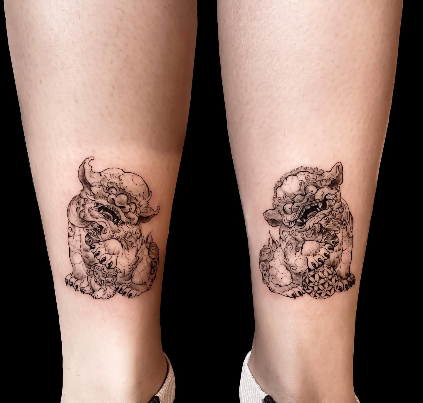 Paired Guardian Foo Dog Tattoo Tattoo Design