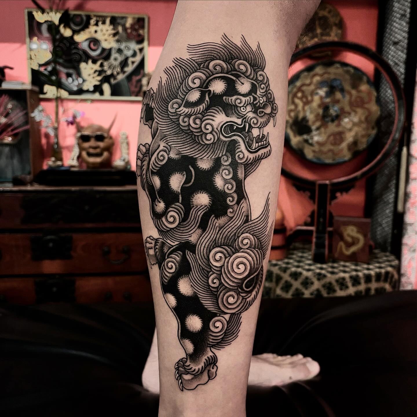 Standing Traditional Foo Dog Tattoo Tattoo Design