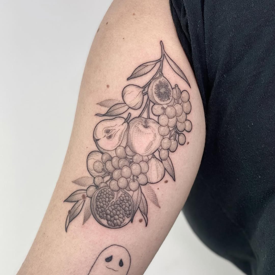 Beautifully detailed fruit-themed culinary tattoo Tattoo Design