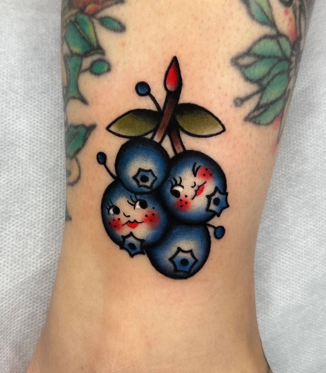 Charming Blueberry Characters for Food Lovers Tattoo Design