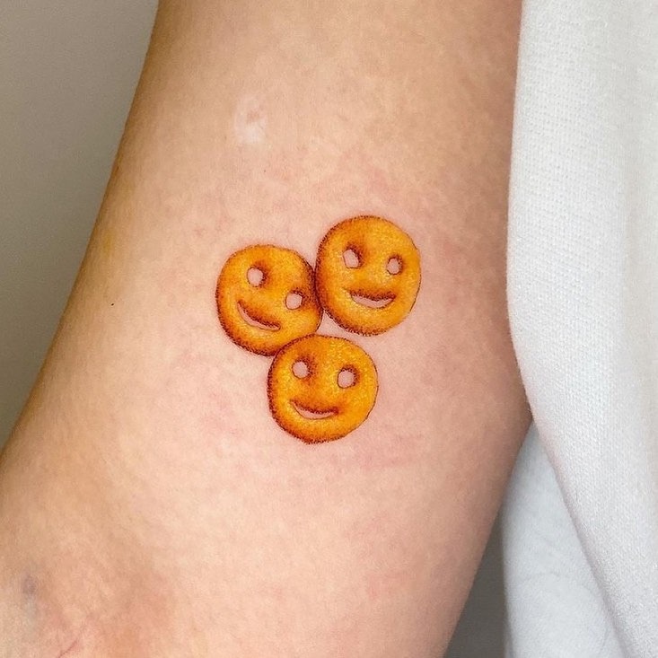 Charming smiley face food tattoos delightfully playful Tattoo Design